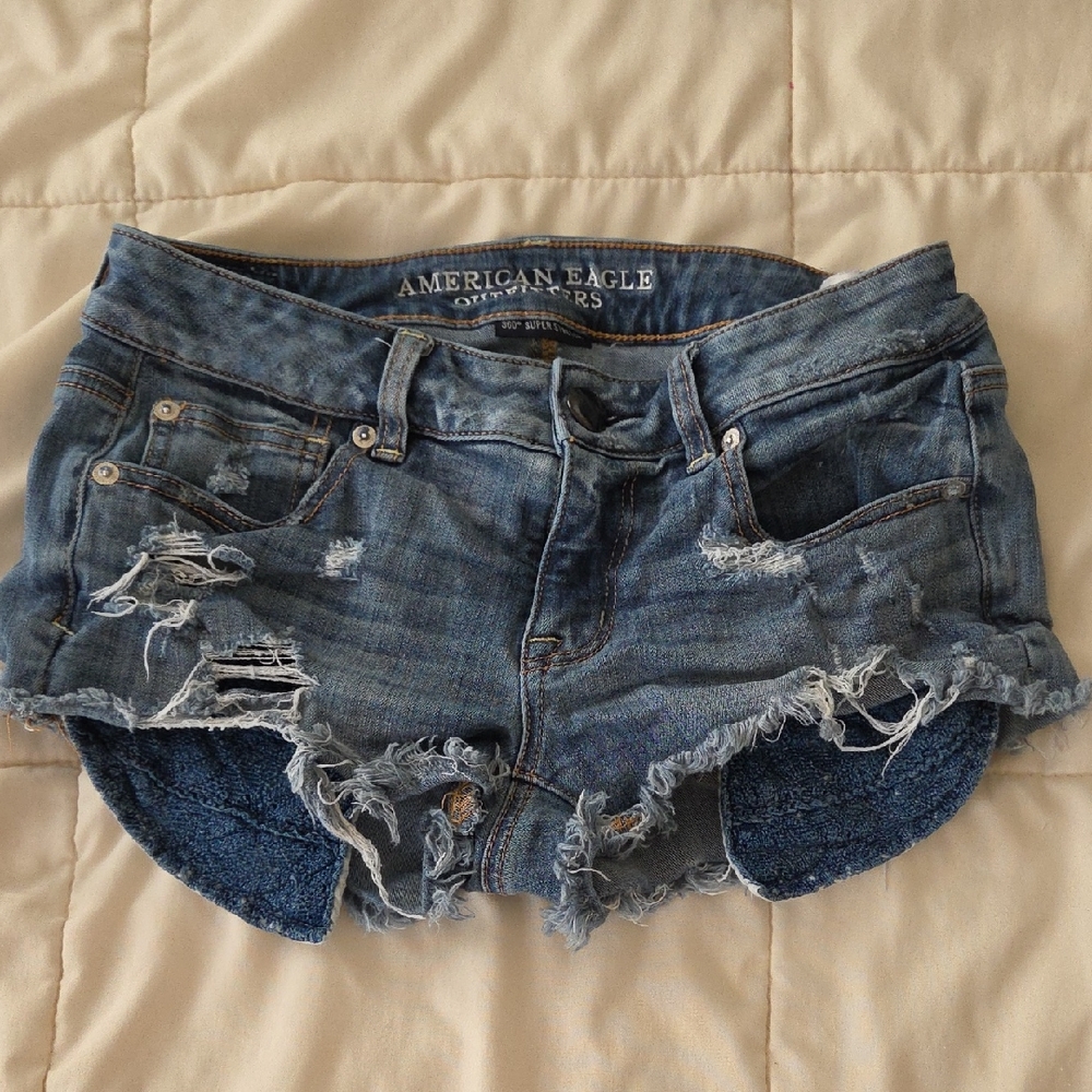 American Eagle Outfitters Ripped Denim Cutoff Shorts - Blue